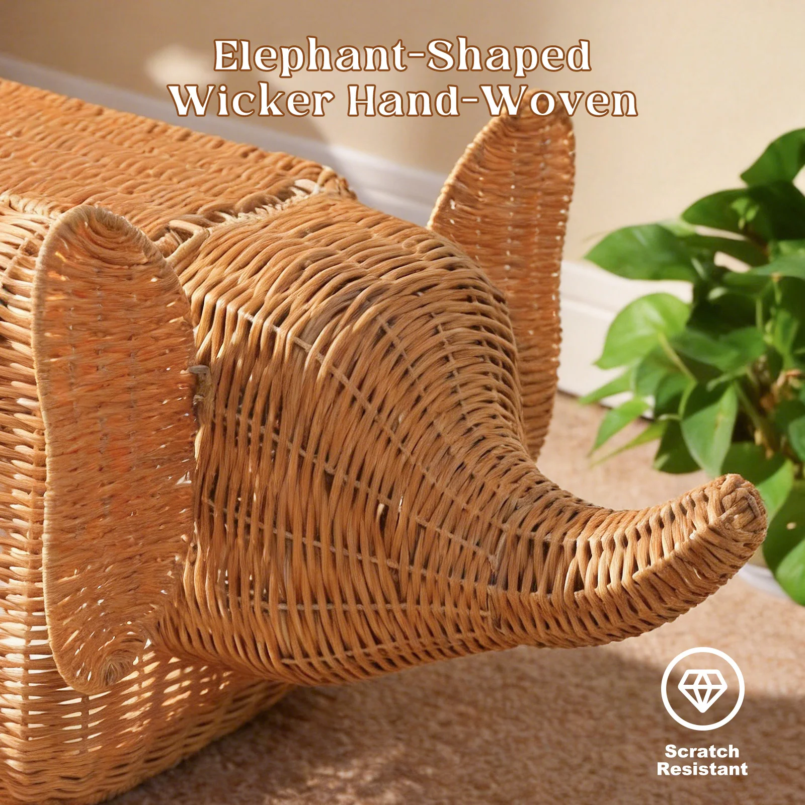 Elephant Wicker Cat Hideaway - Image 4