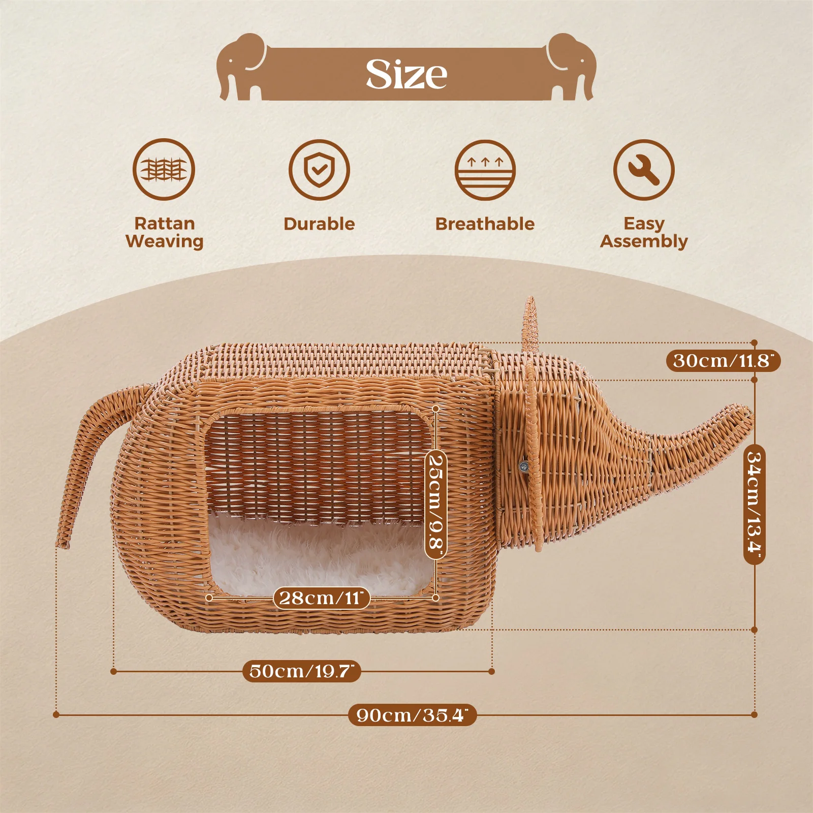 Elephant Wicker Cat Hideaway - Image 3