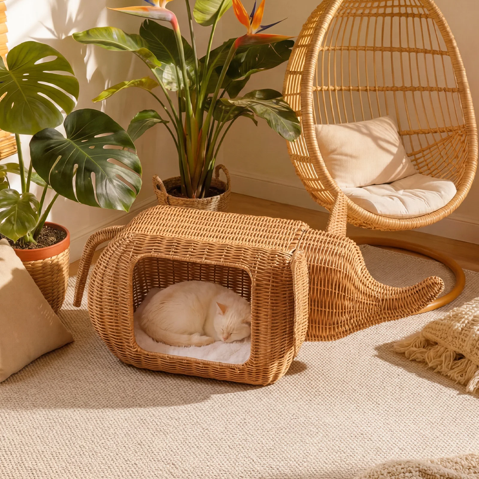 Elephant Wicker Cat Hideaway - Image 2